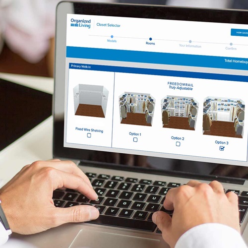 Closet Selector Online Tool with man typing on laptop.