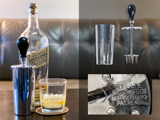 Schulte Ice Crusher and bottle of whiskey