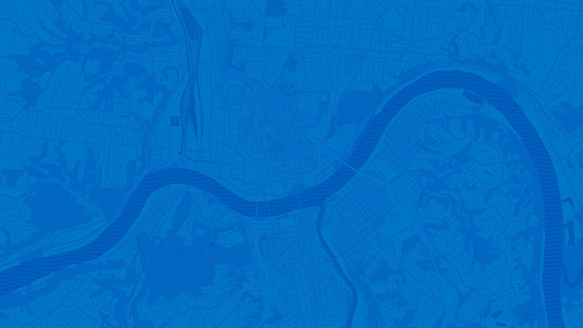 Map of Oakley, Ohio overlaid in blue