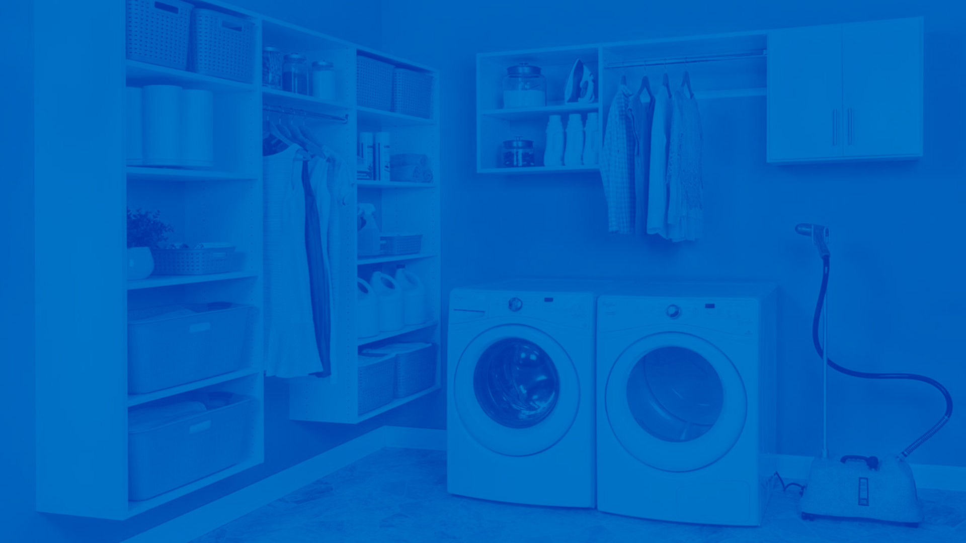 Laundry Header Select laundry room in White. Image is tinted blue.