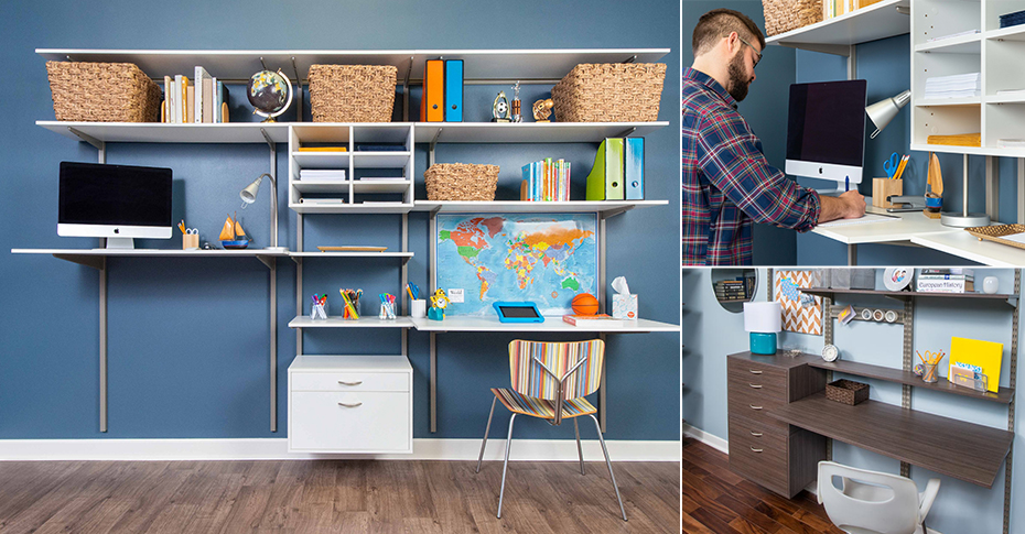 Office Collage of three offices bedrooms each using  freedomRail, two in White one in Driftwood Live..