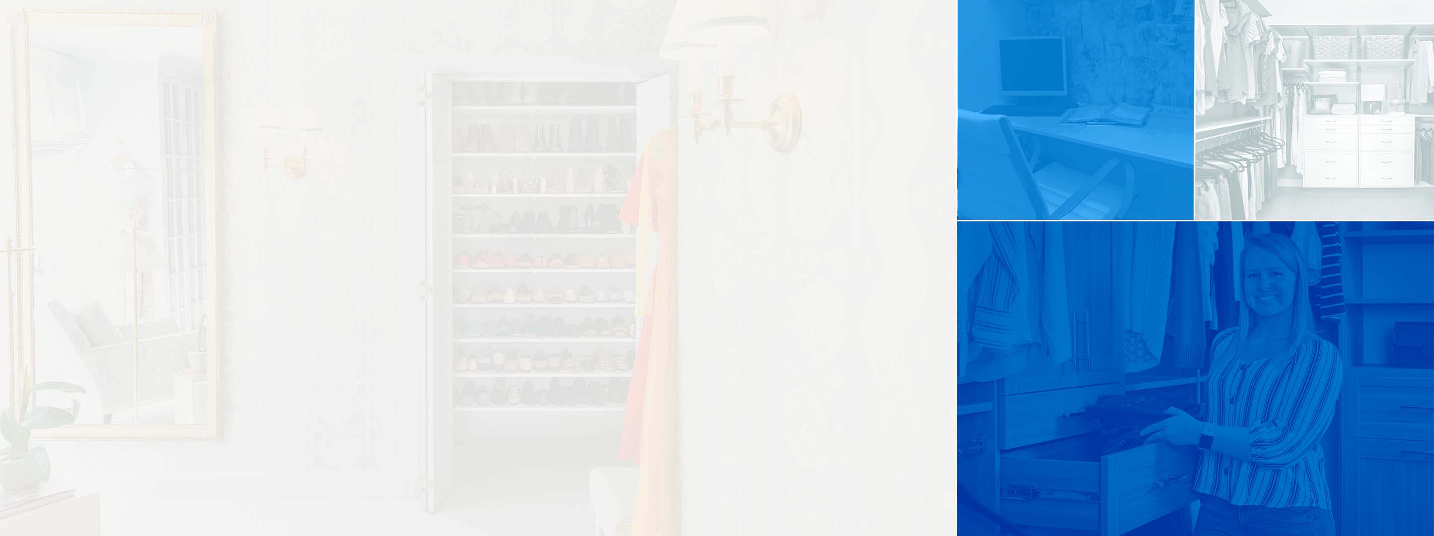 Collage of four images with closets and one female smiling.