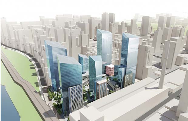 Rendering of four high-rise condos.