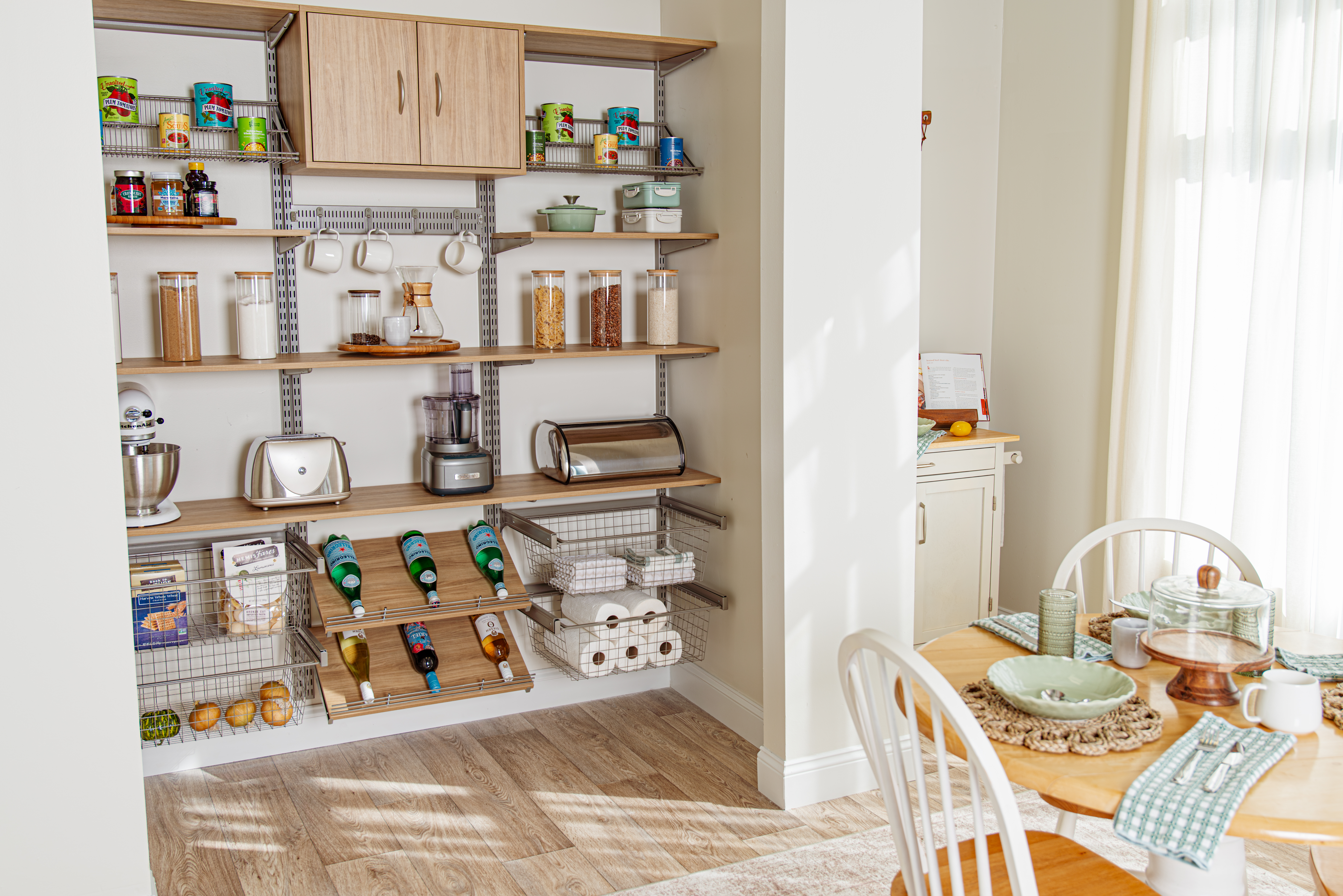 freedomRail pantry in Blonde Oak