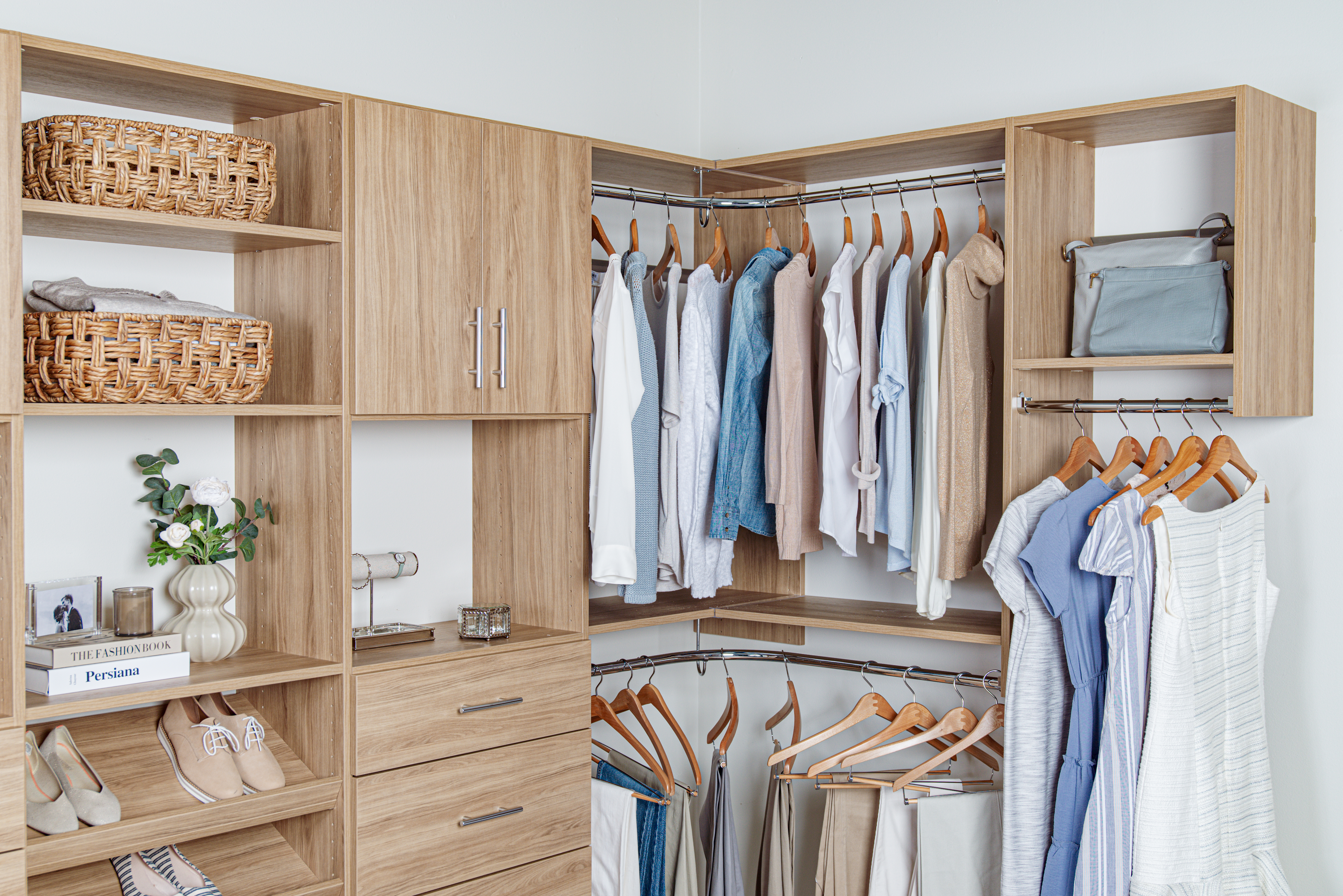 Blonde Oak reach-in bedroom Closet