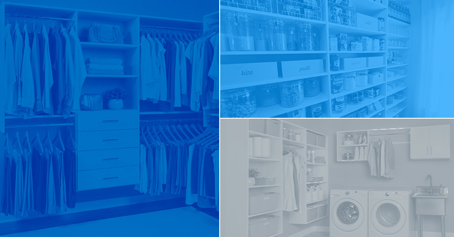 Collage of images of Select with walk-in closet, pantry and laundry