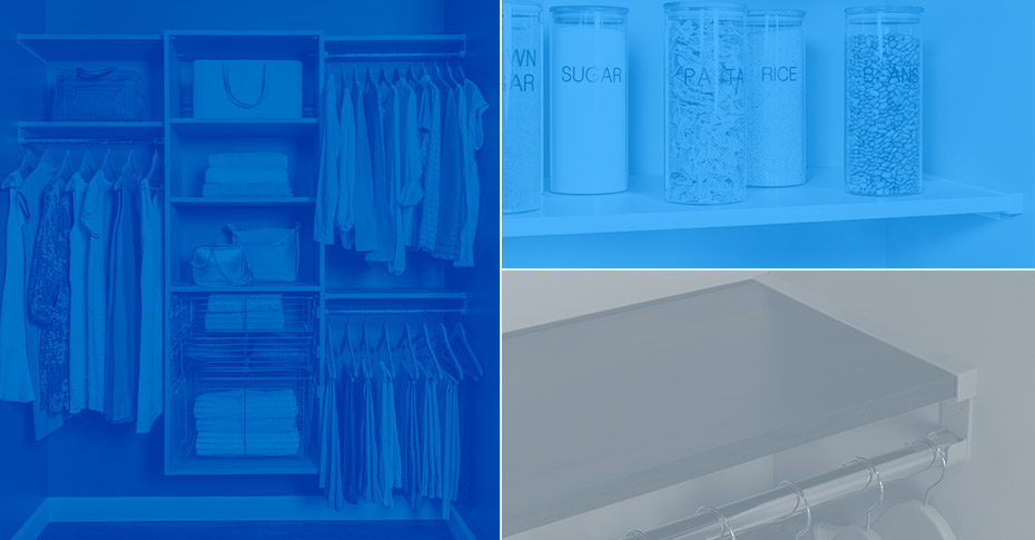 collage of VUE images with closet, pantry and shelf