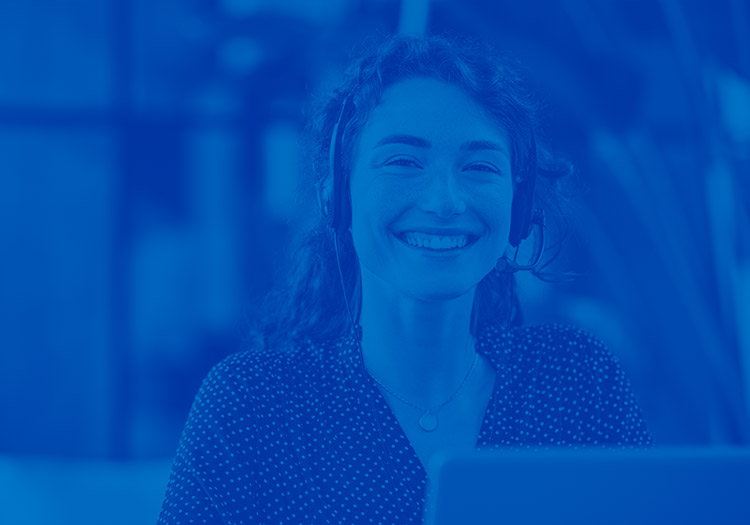 Customer Service representative in blue overlay